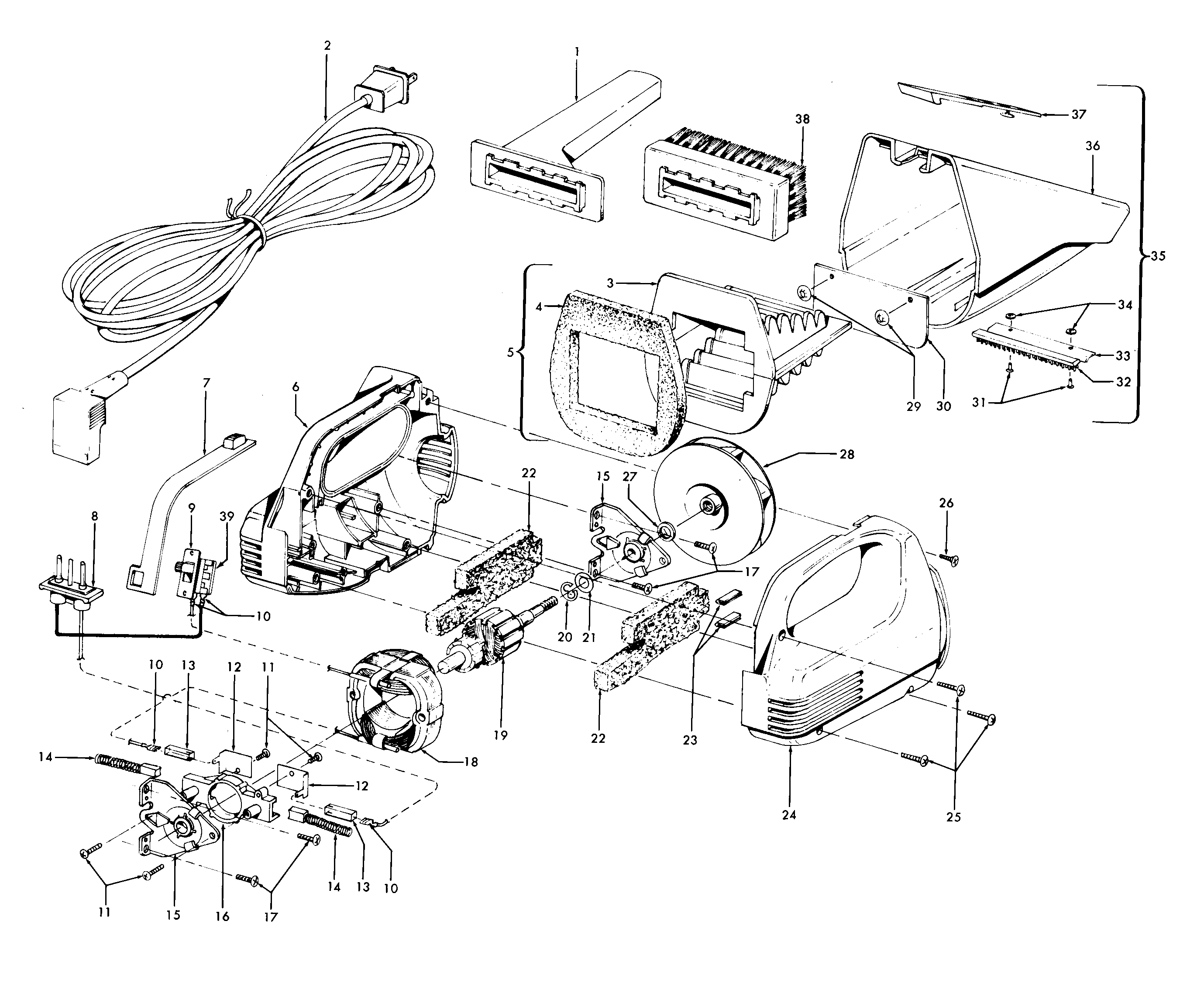 Motor, cleaningtools, motorhousing