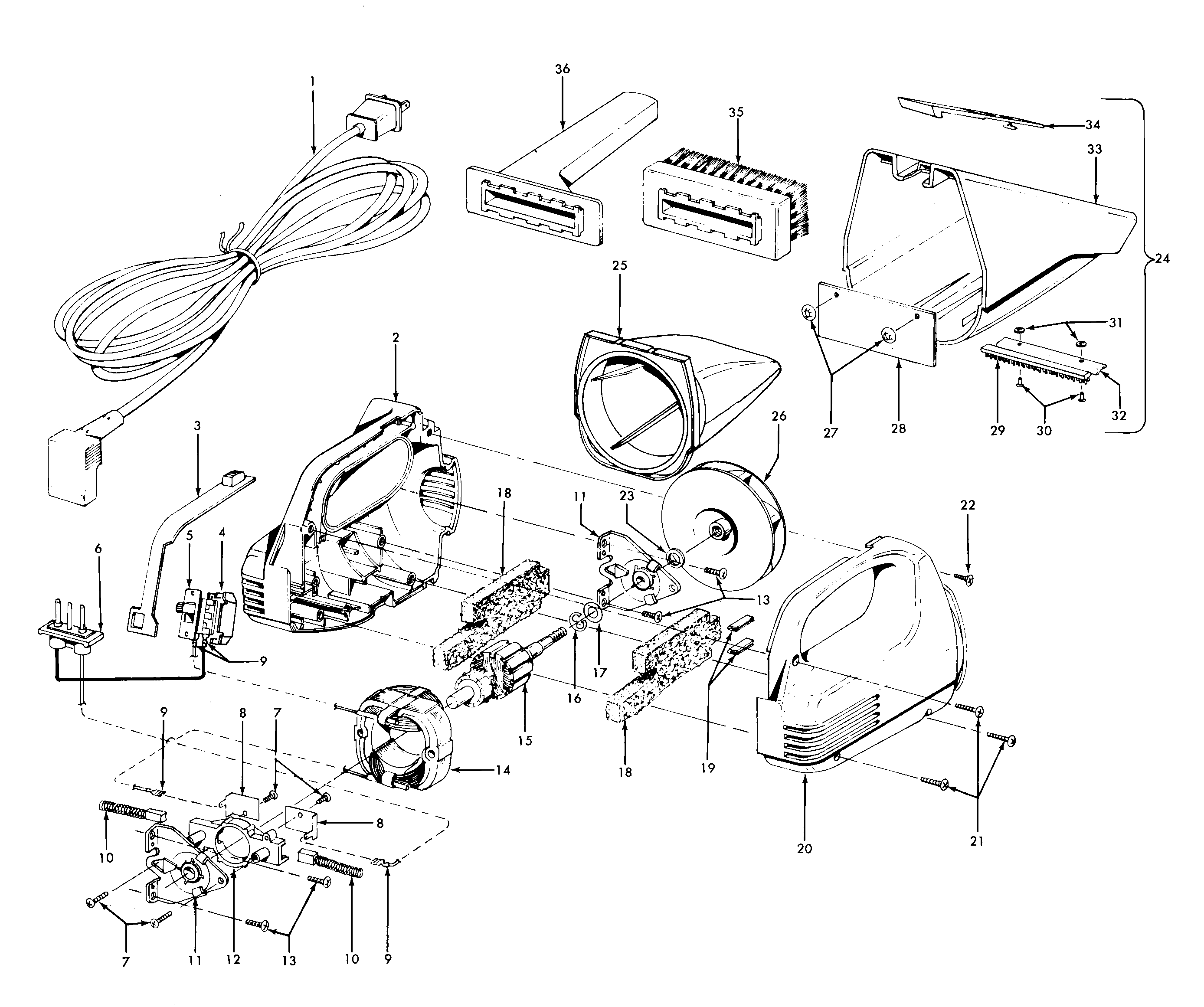 Motor, cleaningtools, motorhousing