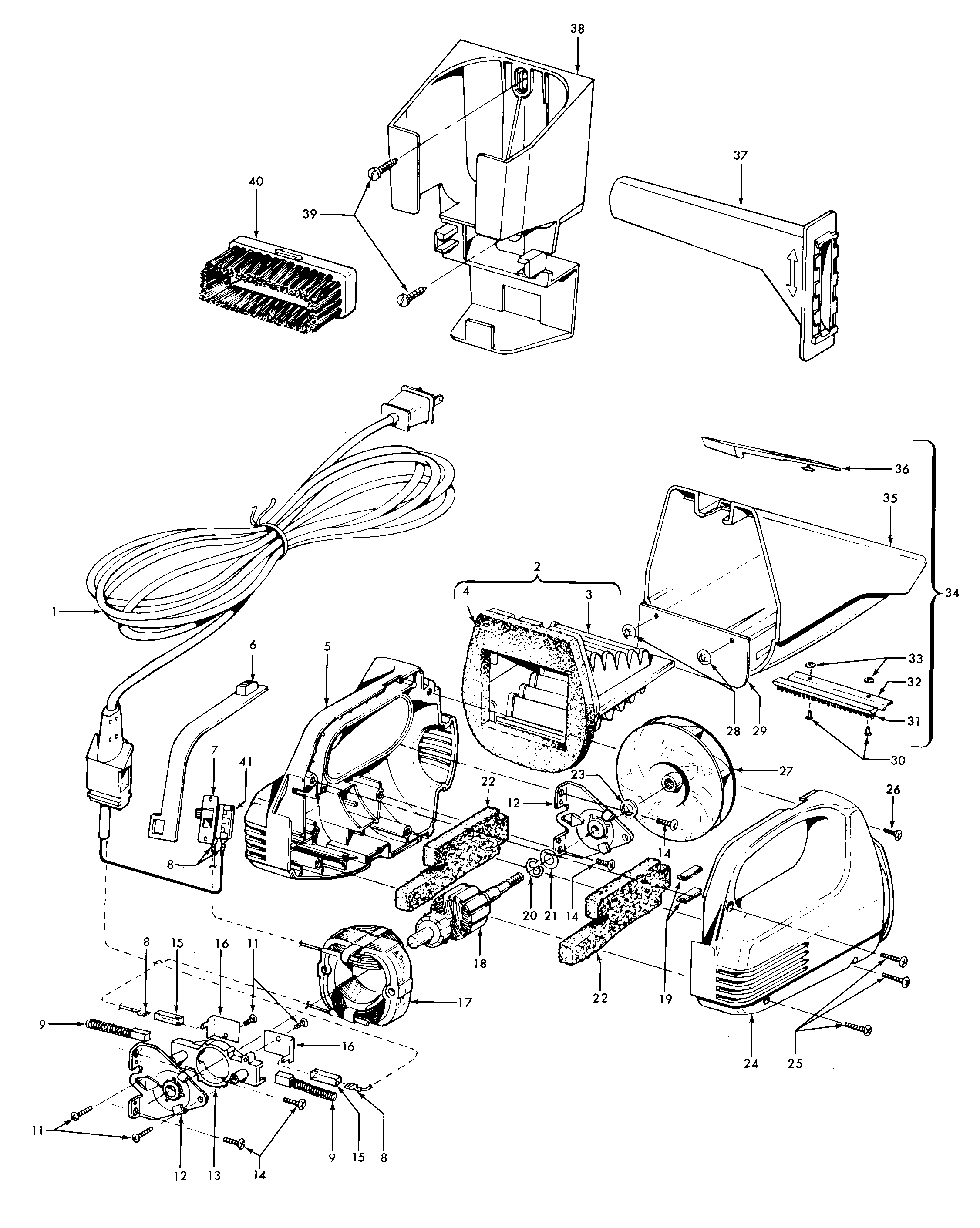 Motor, cleaningtools, motorhousing