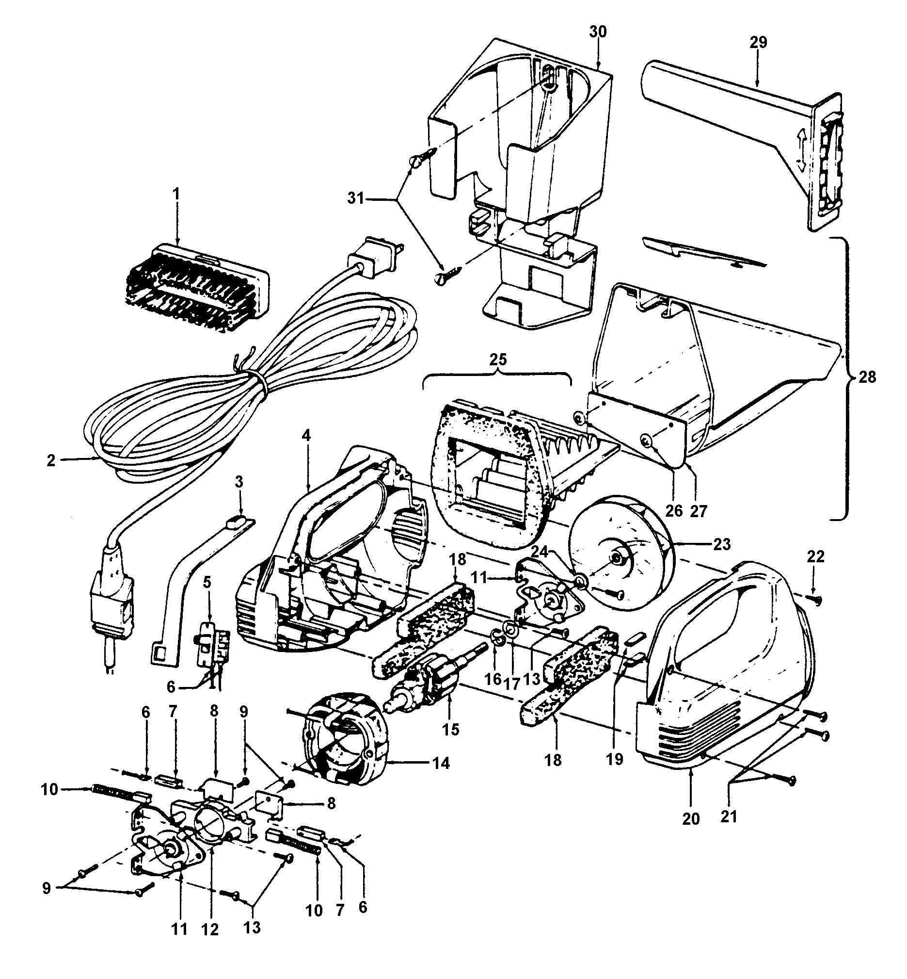 Mainhousing, cleaningtools, motorhsg