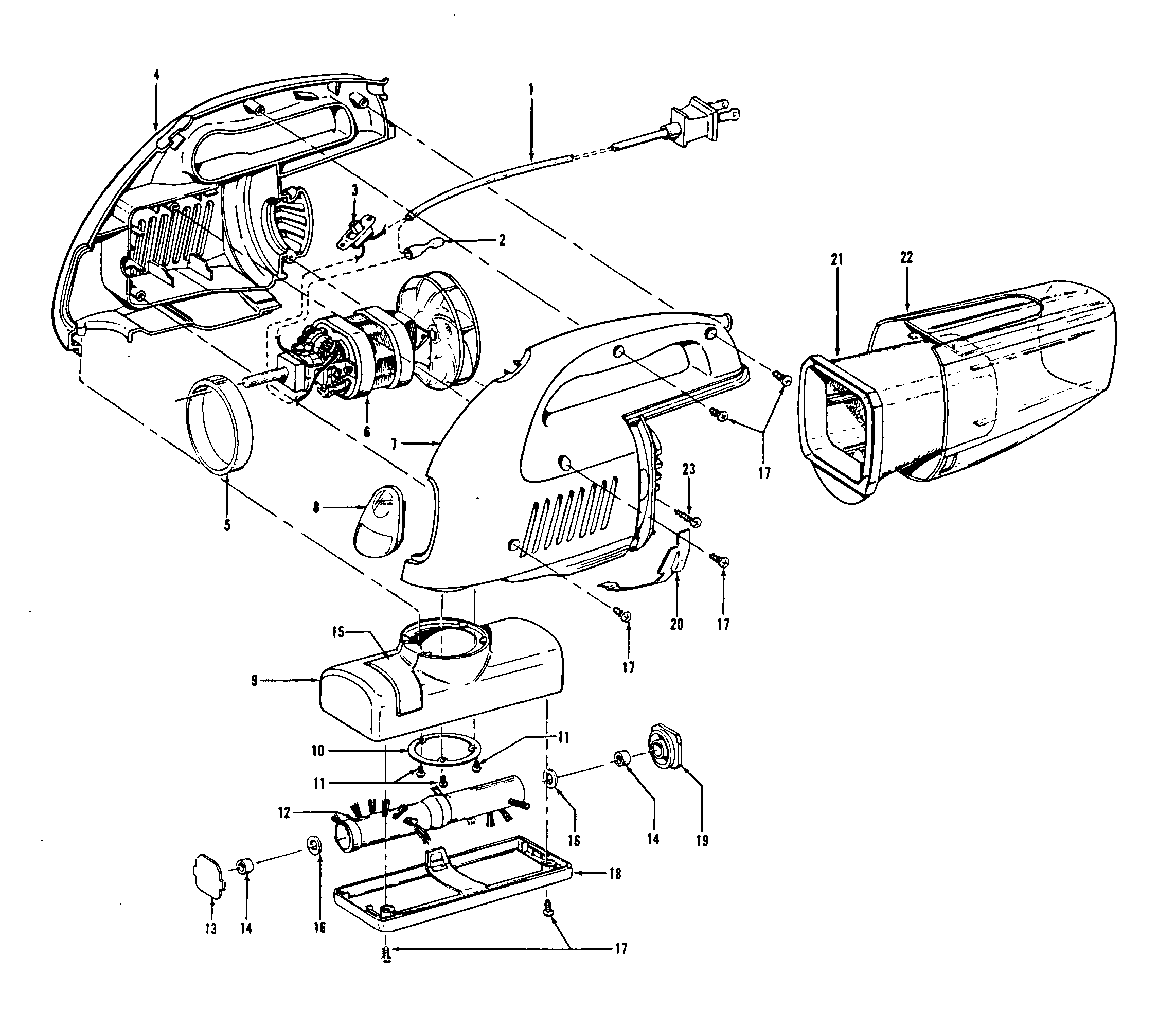 Motor, hose, motorhousing