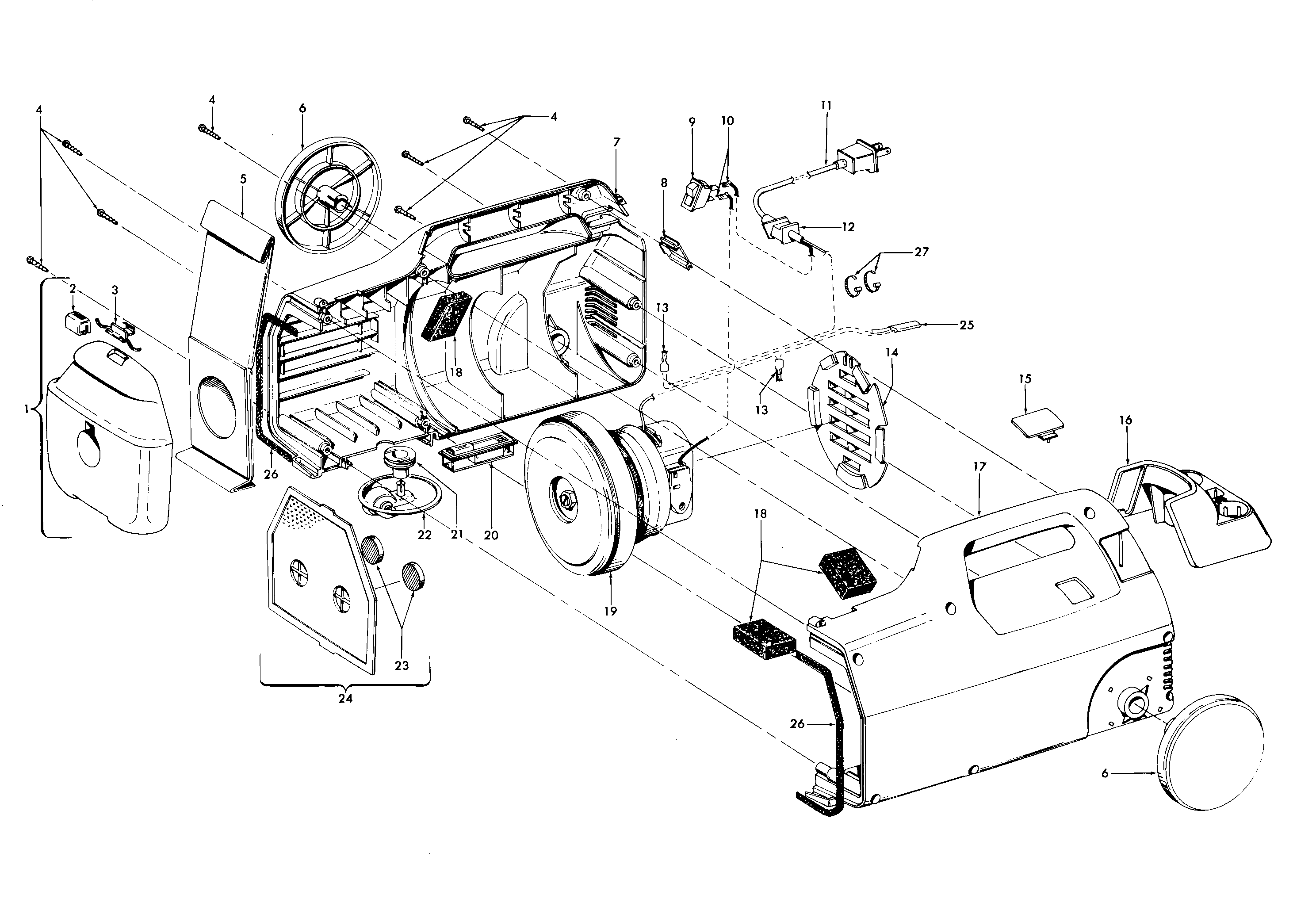 Mainhousing, hose, cleaningtools