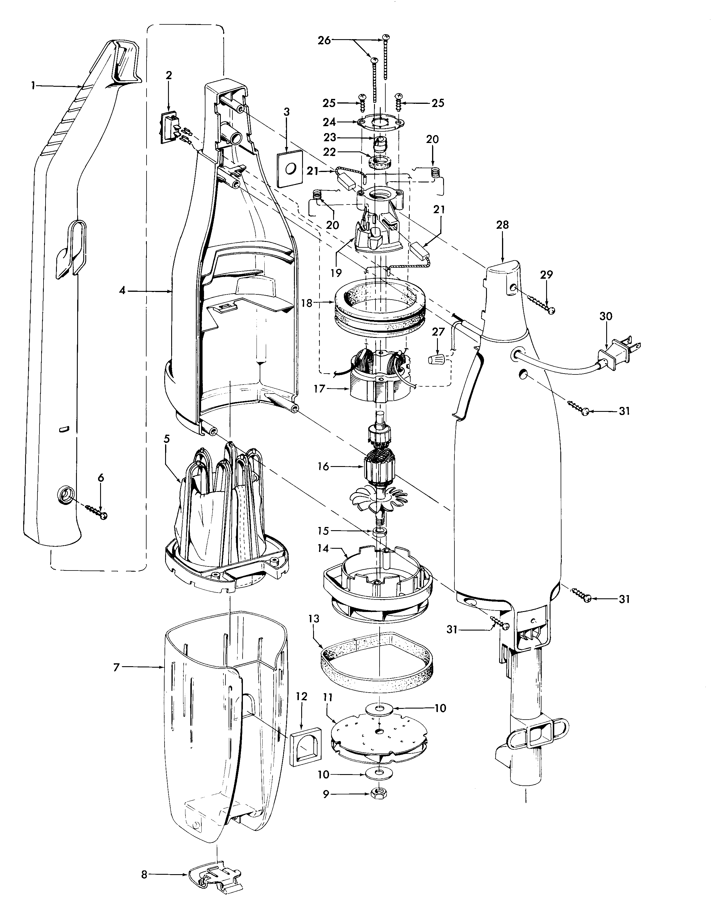 Motor, hose, baghousing, motorhousing