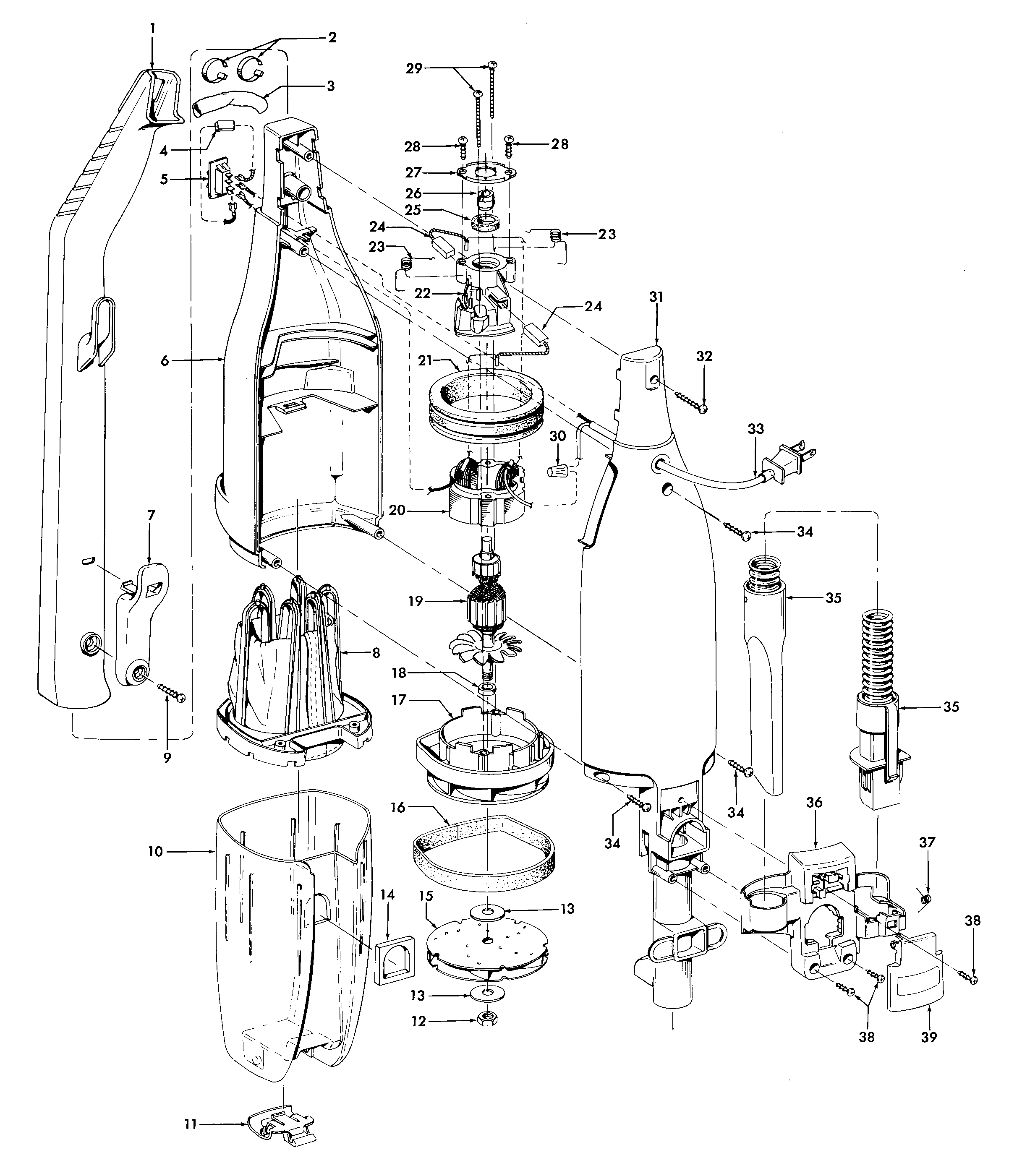 Motor, hose, motorhousing