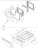 Oven door and storage drawer
