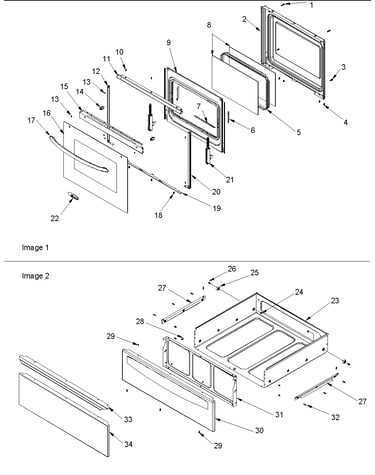 Oven door and storage drawer