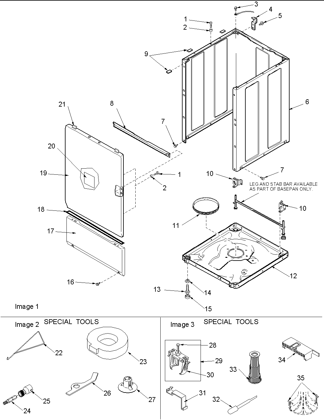 Base, cabinet, front and special tools