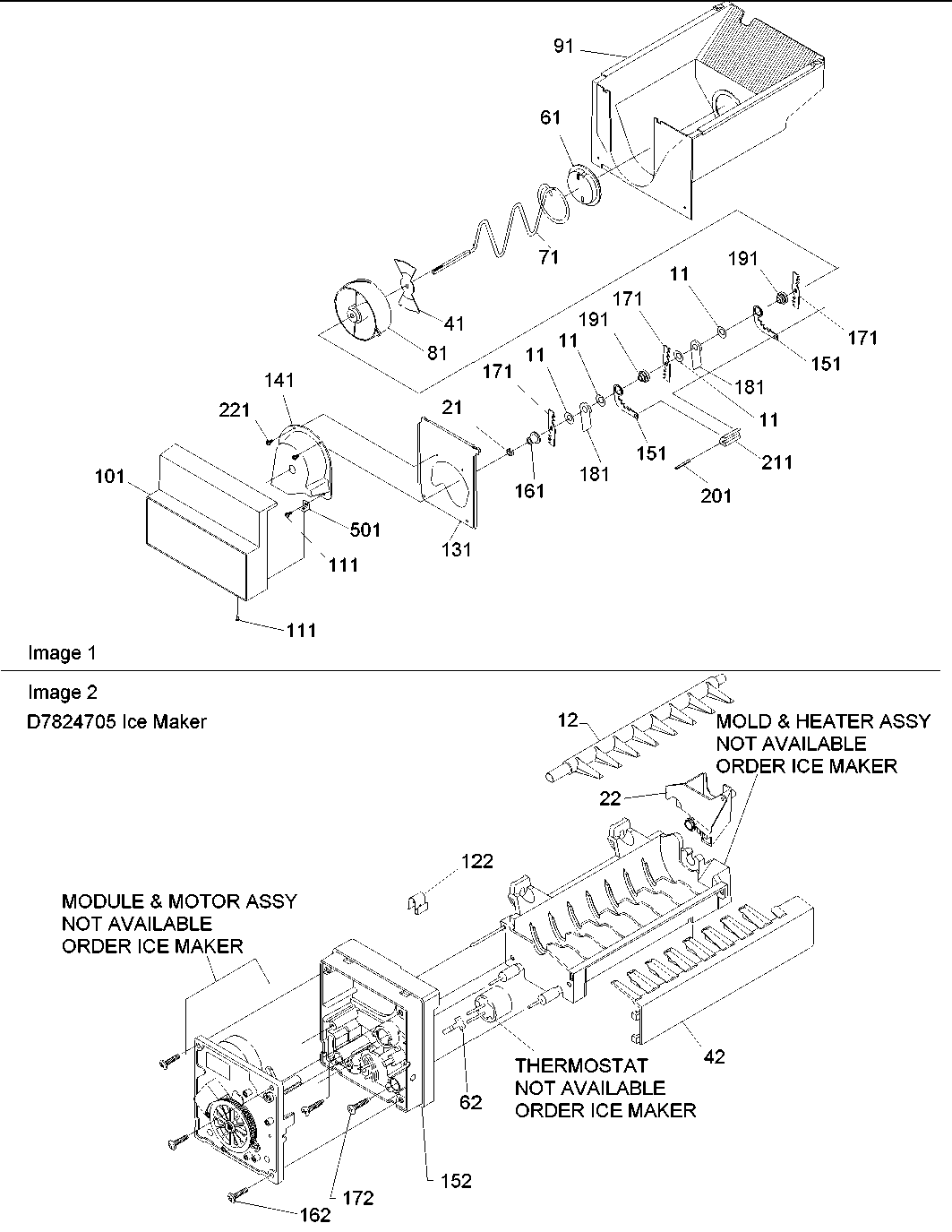 Ice bucket auger & ice maker parts