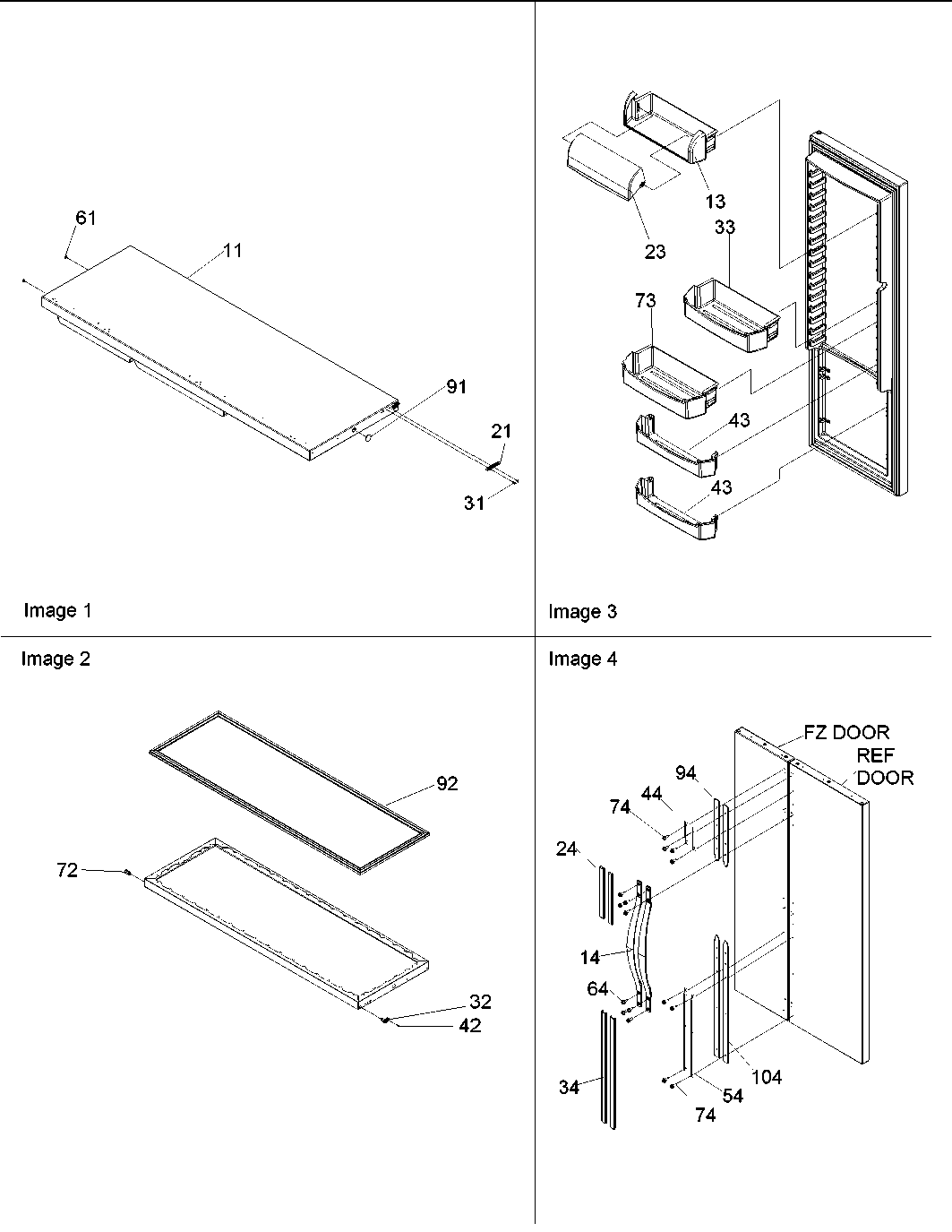 Refrigerator door, trim & handles