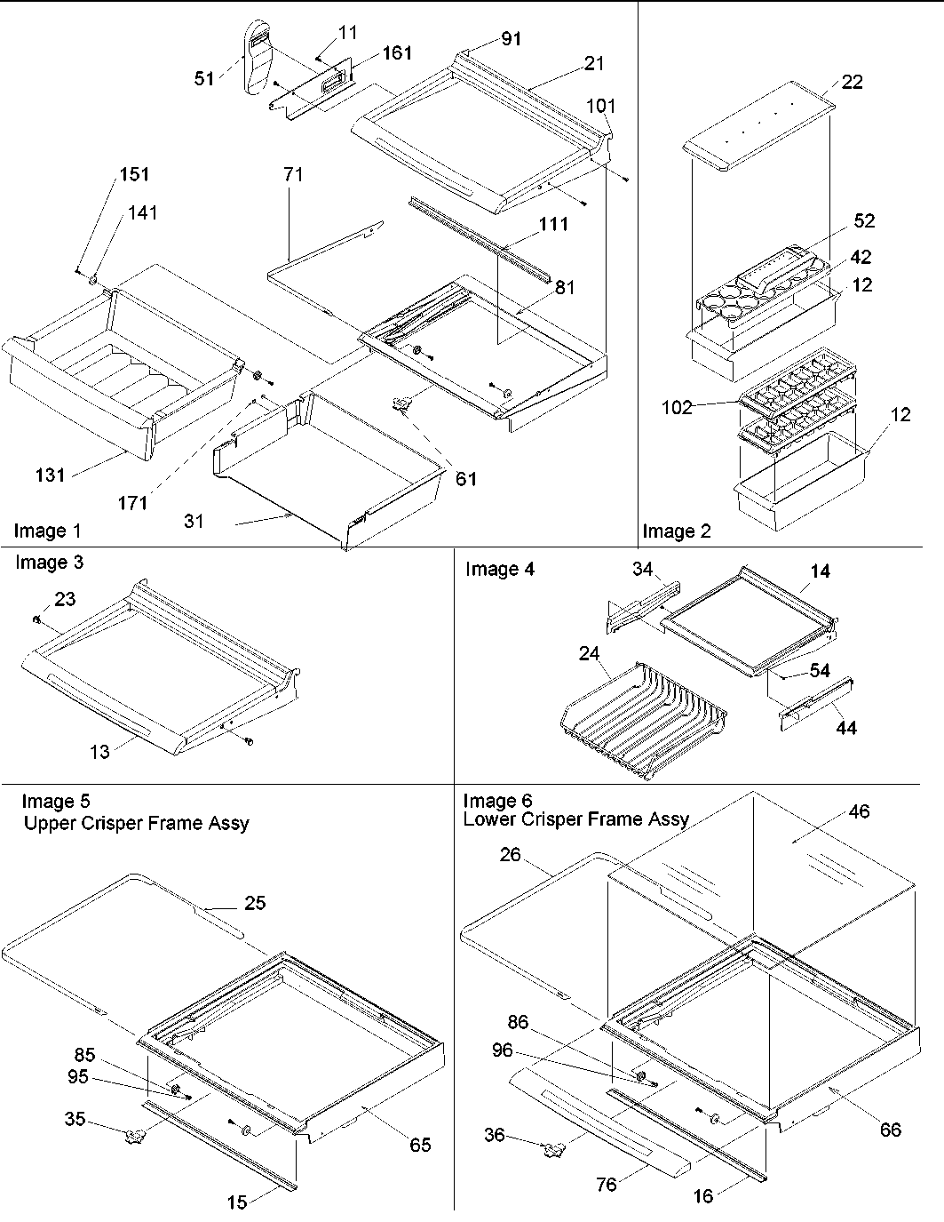 Deli, shelves, crisper assy