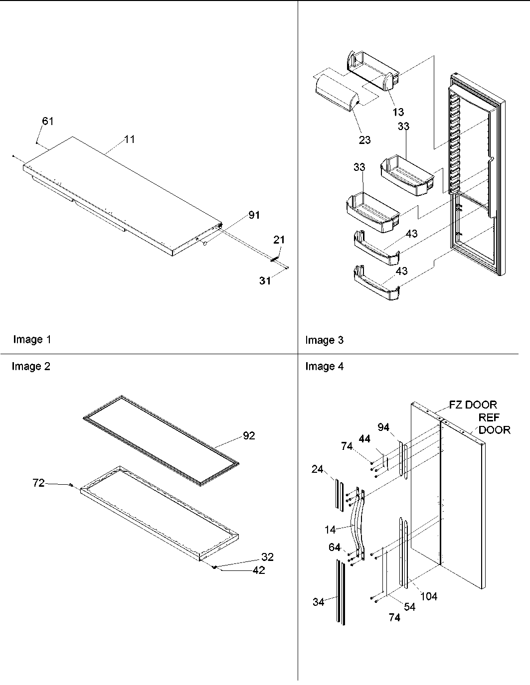 Refrigerator door & door trim and handle