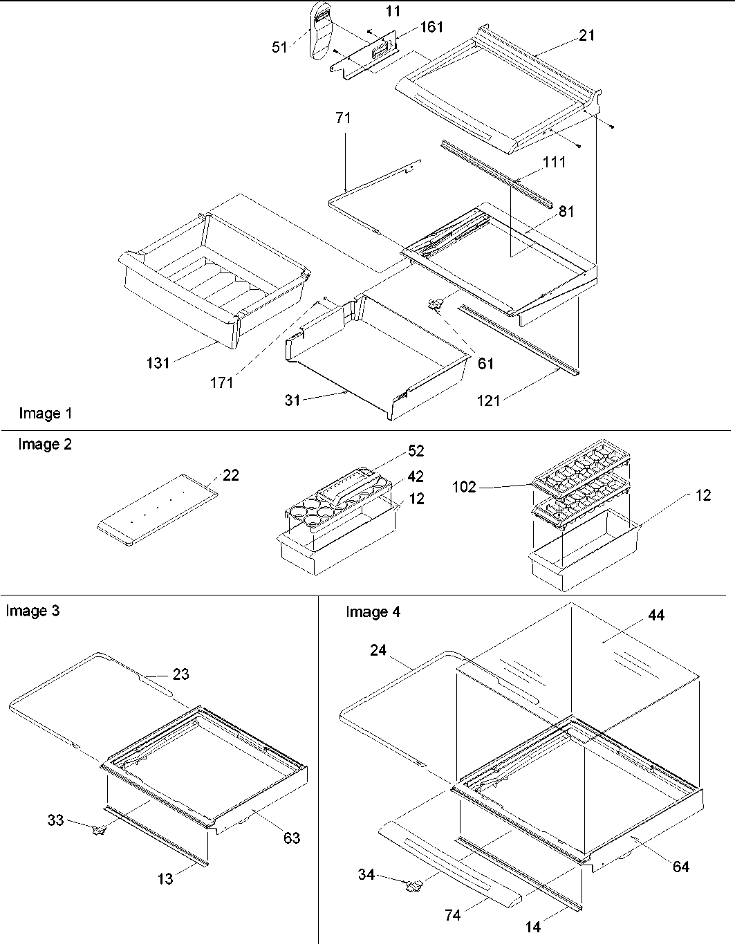 Deli, shelves, crisper assy, accessories