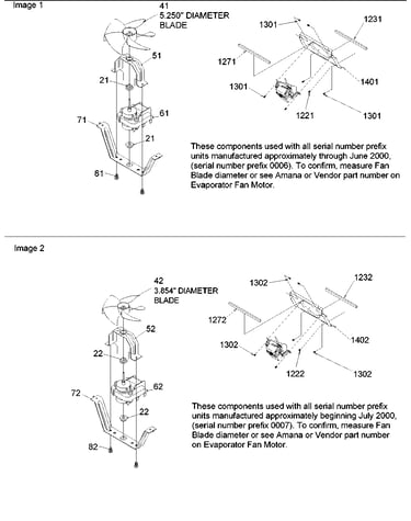Evaporator fan shroud & motor assemblies