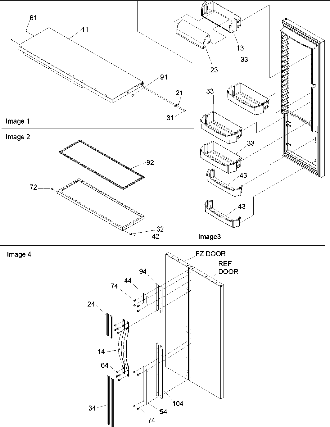 Refrigerator door, trim & handles
