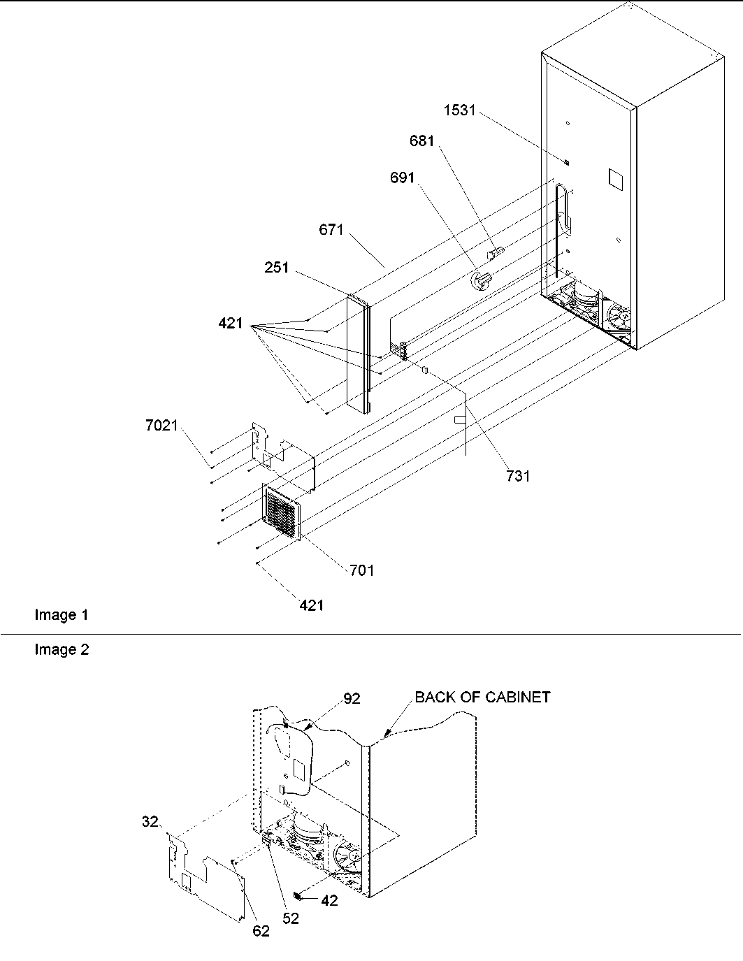 Cabinet back & water valve