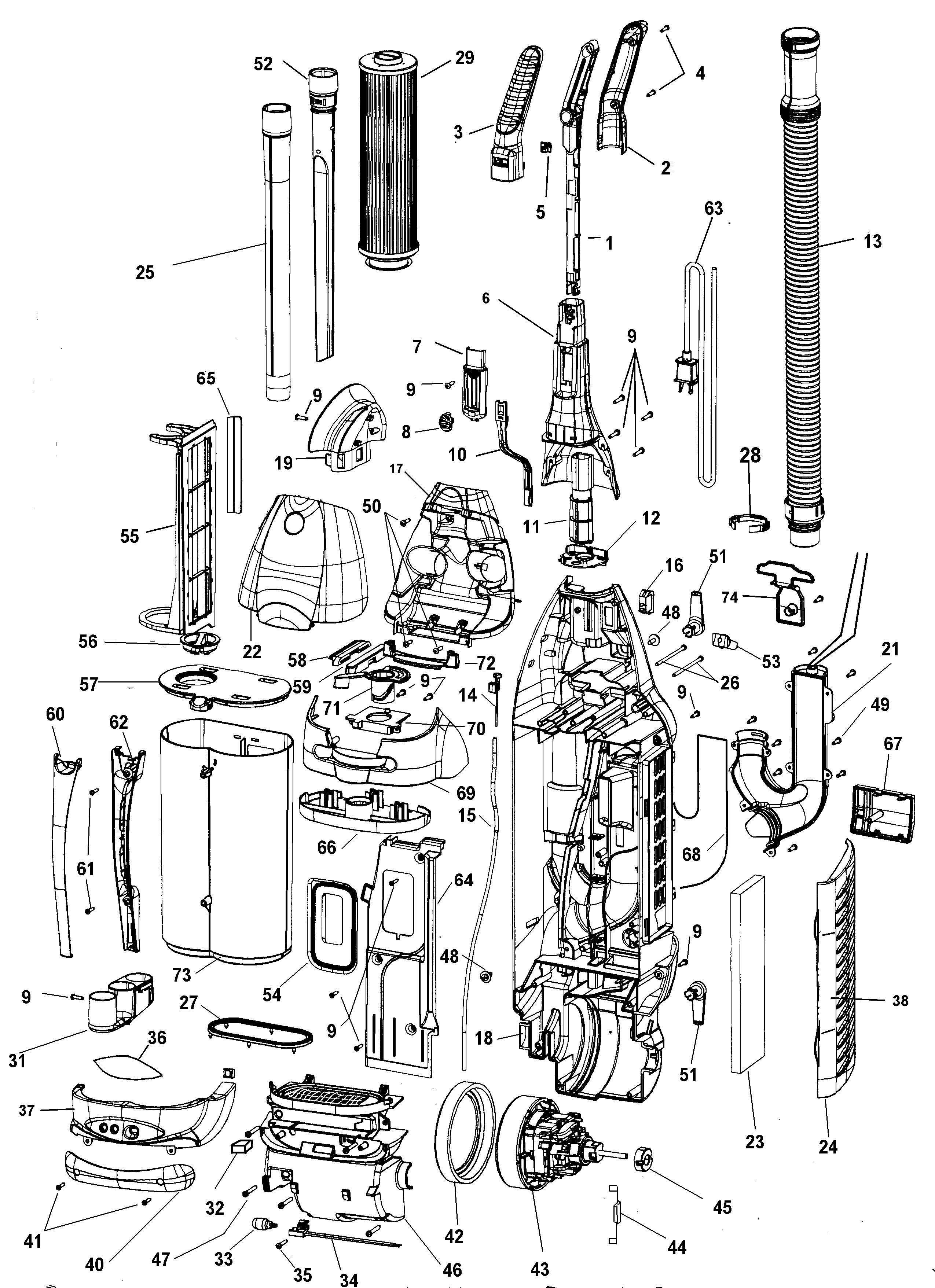 Motor, handle, hose, baghousing