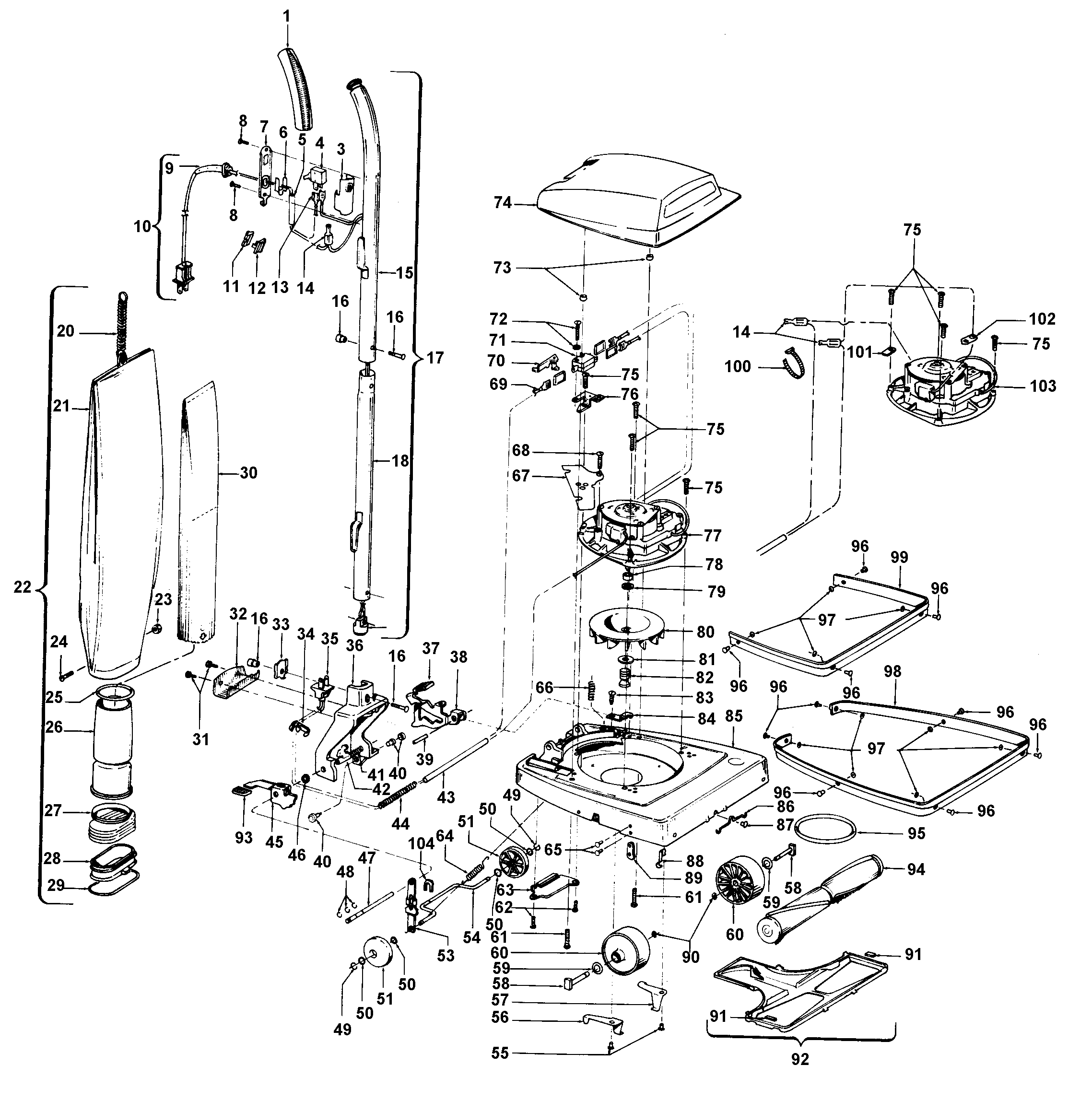 Handle, mainbody, outerbag, hood