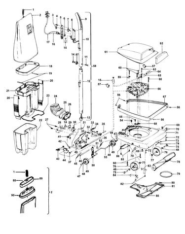 Handle, mainbody, dirtcup, outerbag
