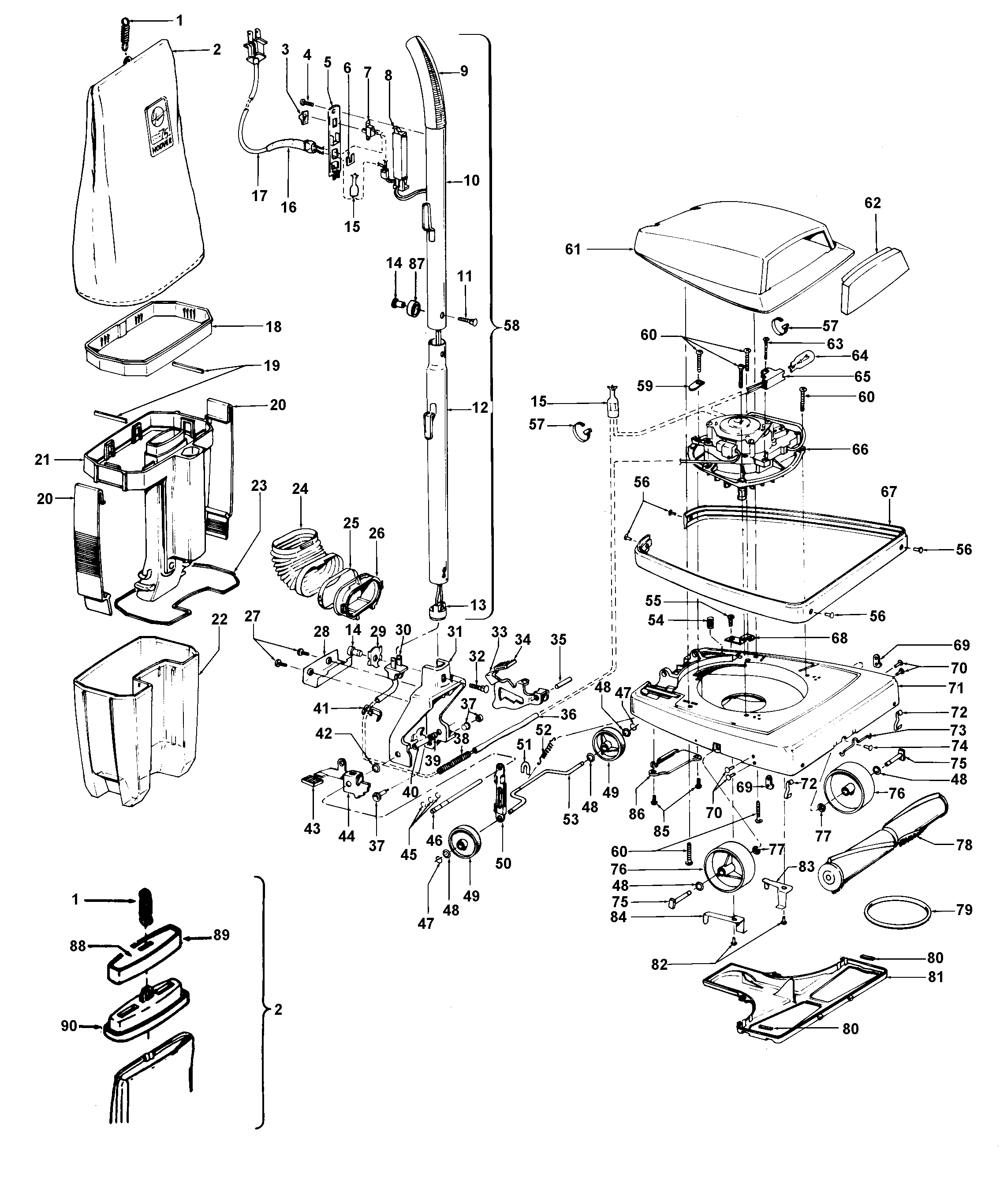 Handle, mainbody, dirtcup, outerbag