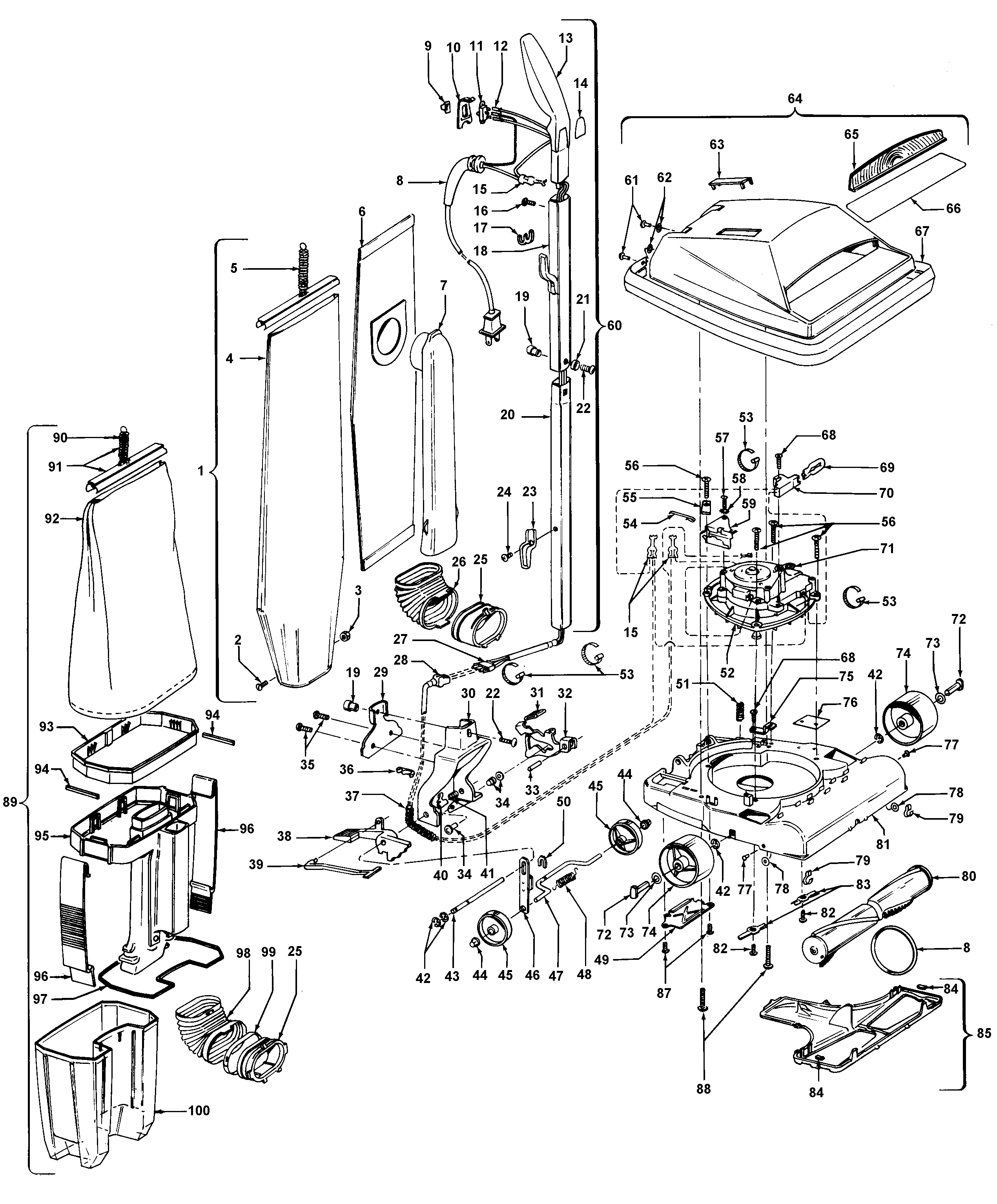 HANDLE, MAINBODY, DIRTCUP, OUTERBAG