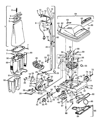 Handle, mainbody, dirtcup, outerbag