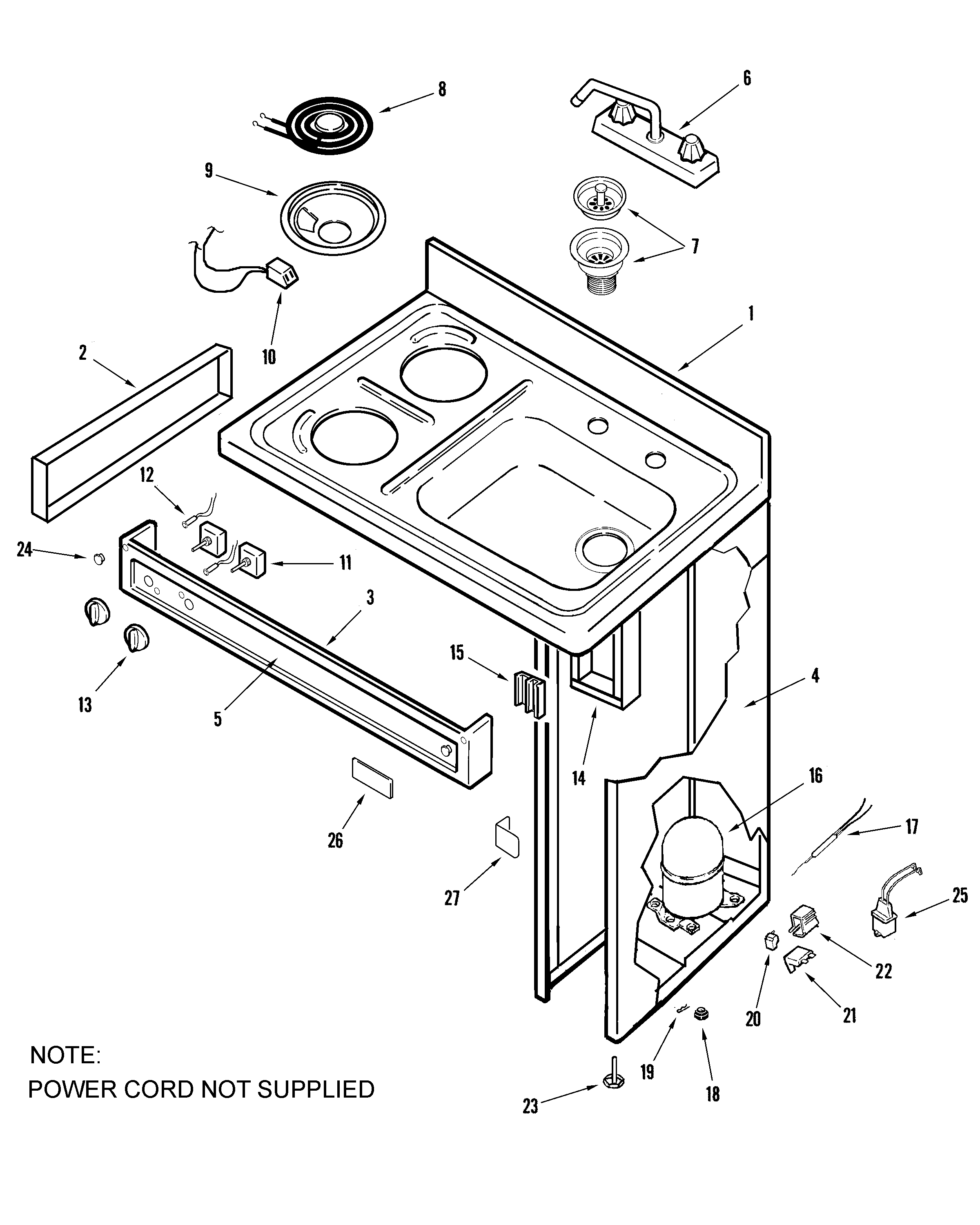 Cook top/sink/machine compt.