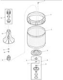 Agitator, drive bell, washtub and hub