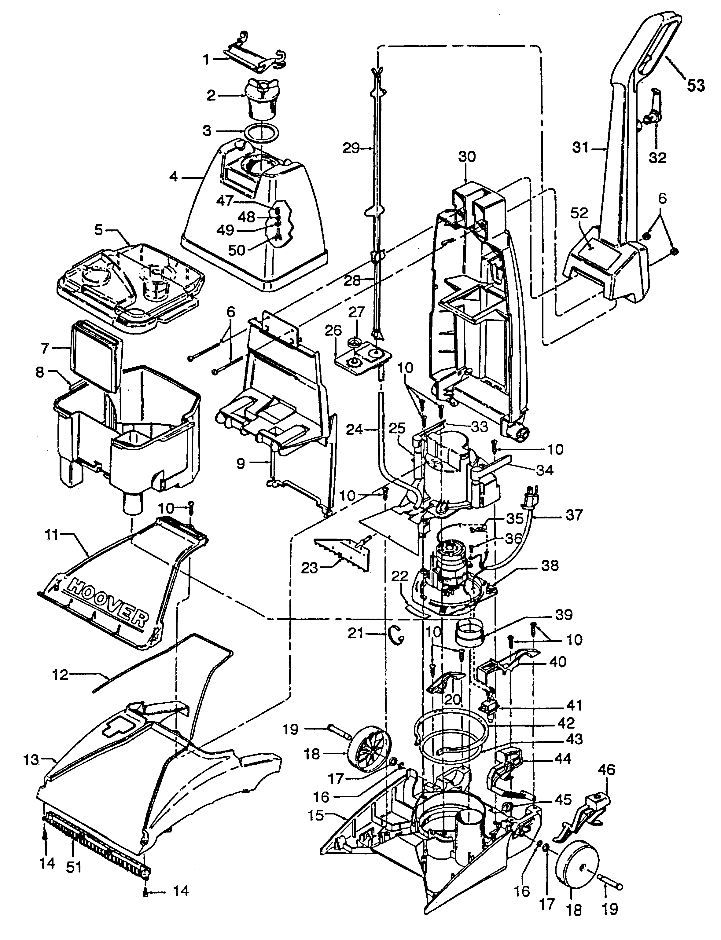 MOTOR, HANDLE, TANK, HOOD, SWITCH