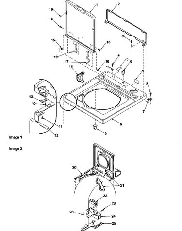 Cabinet top, loading door & door switch