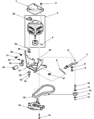 Motor, belt, pump, and idler assy