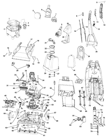 Motor, hose, cleaningtools, handle, tank