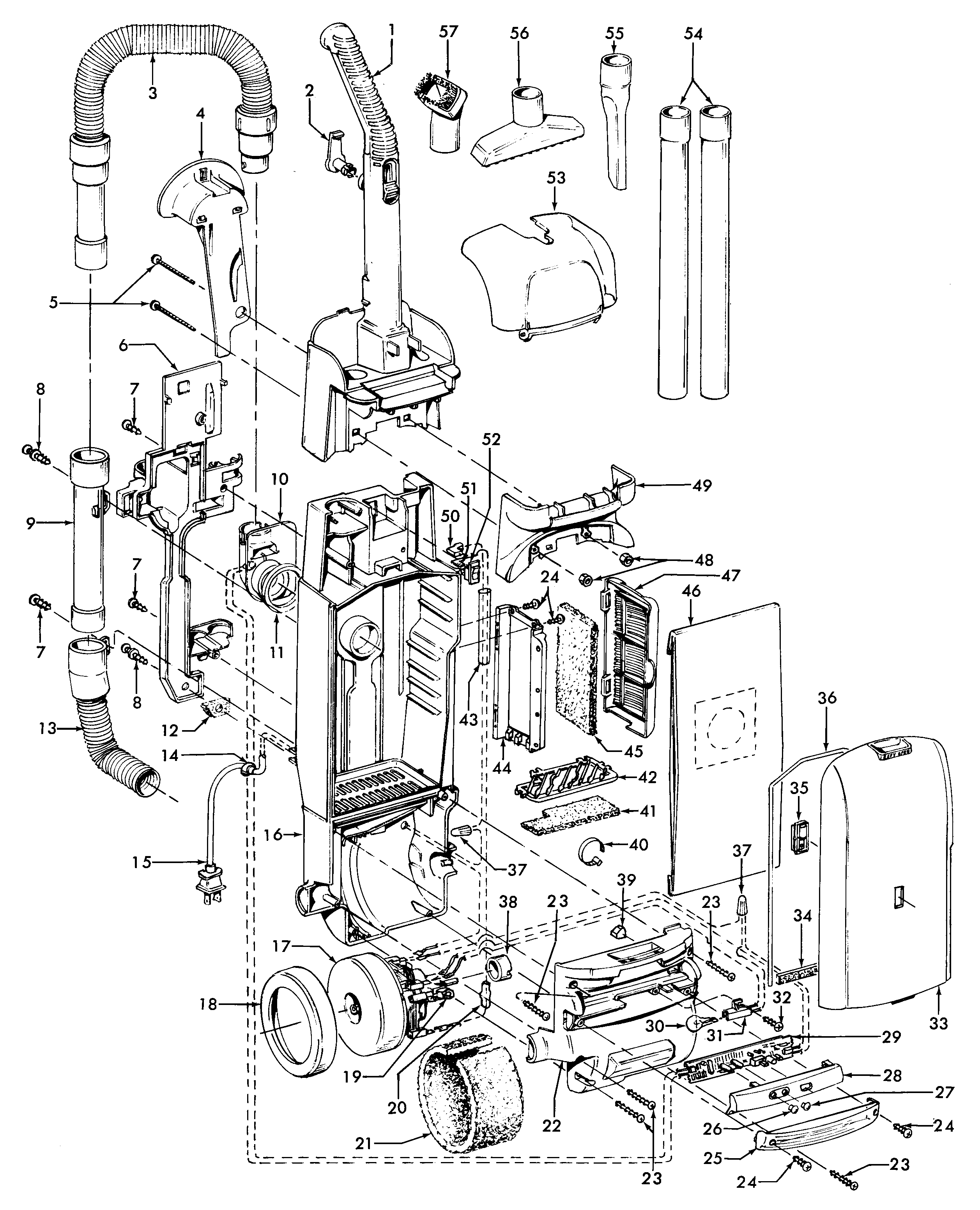 Motor, handle, hose, outerbag