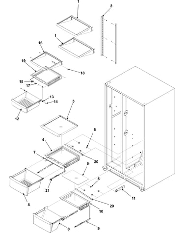Crisper assy & ref shelf