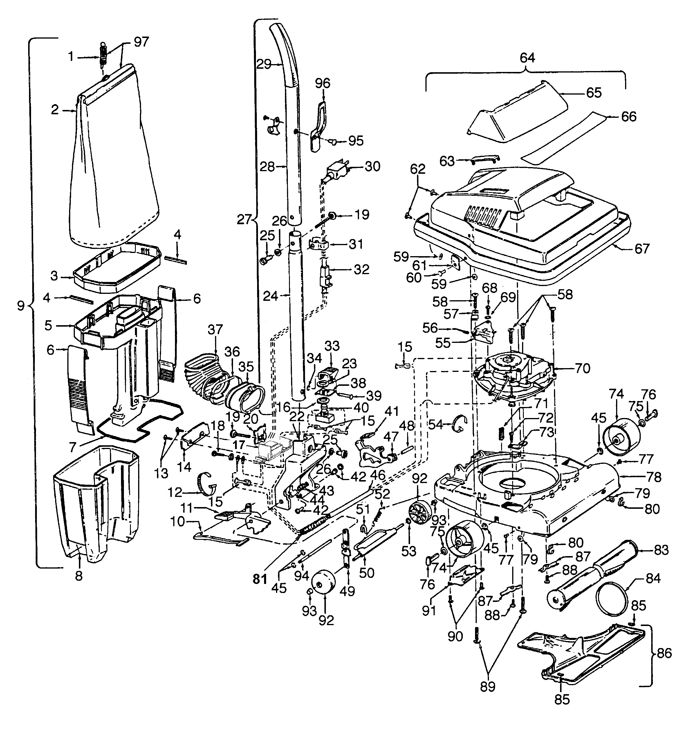 Agitator, handle, mainbody, outerbag