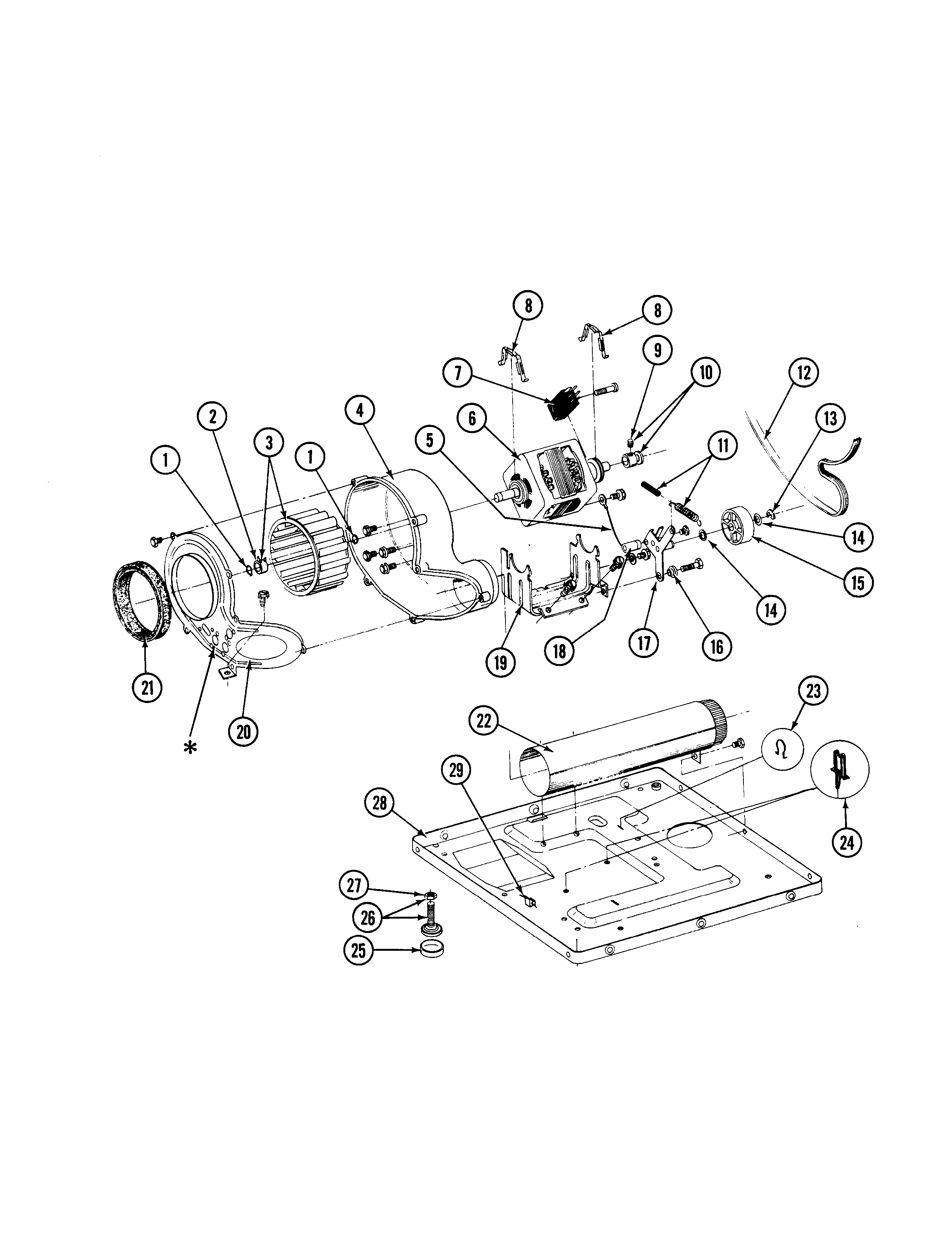 MOTOR, BLOWER, BASE FRAME & THERMOSTATS