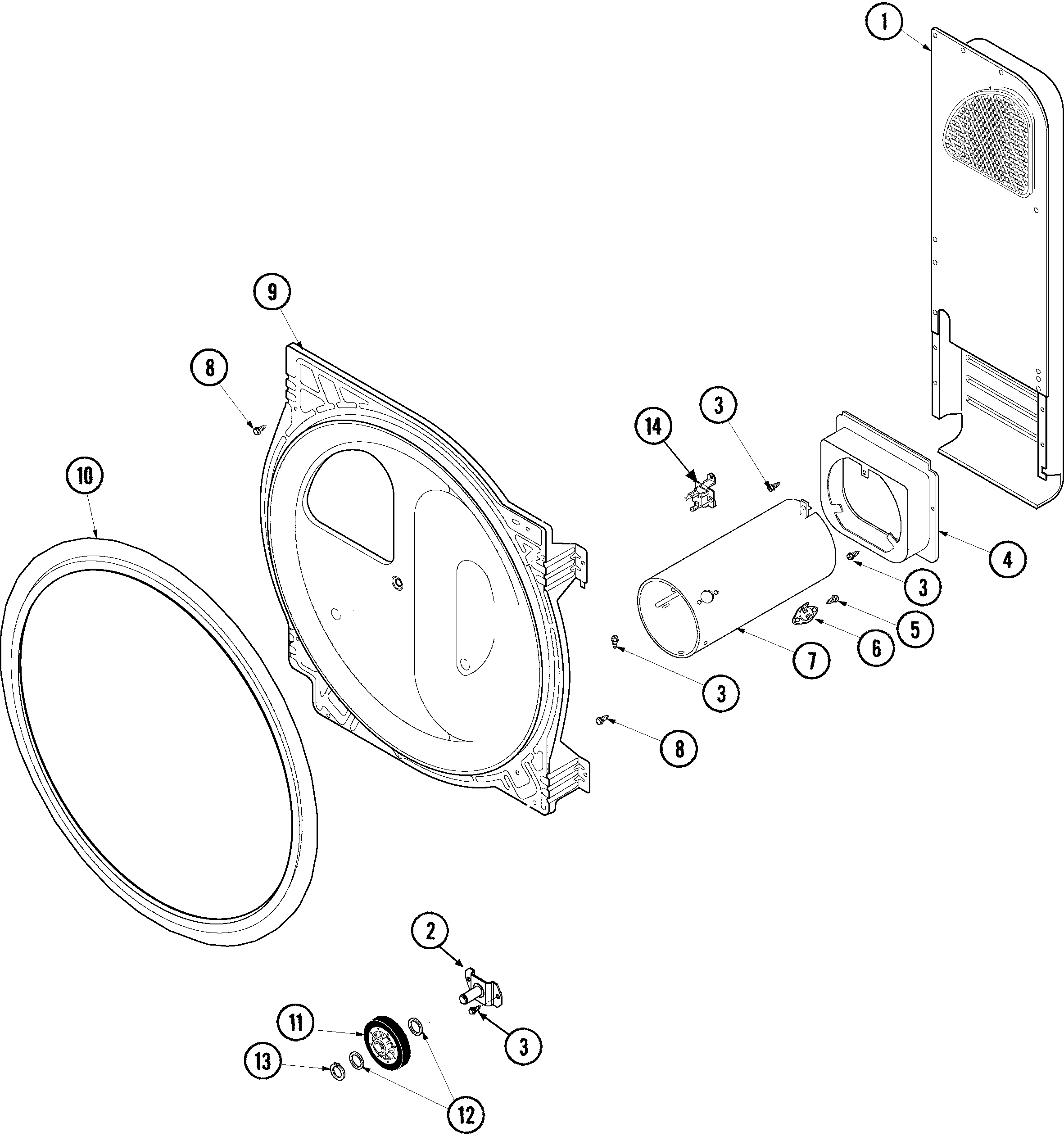 Rear bulkhead, roller & air duct (gas)