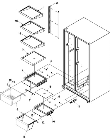 Crisper assy & ref shelf