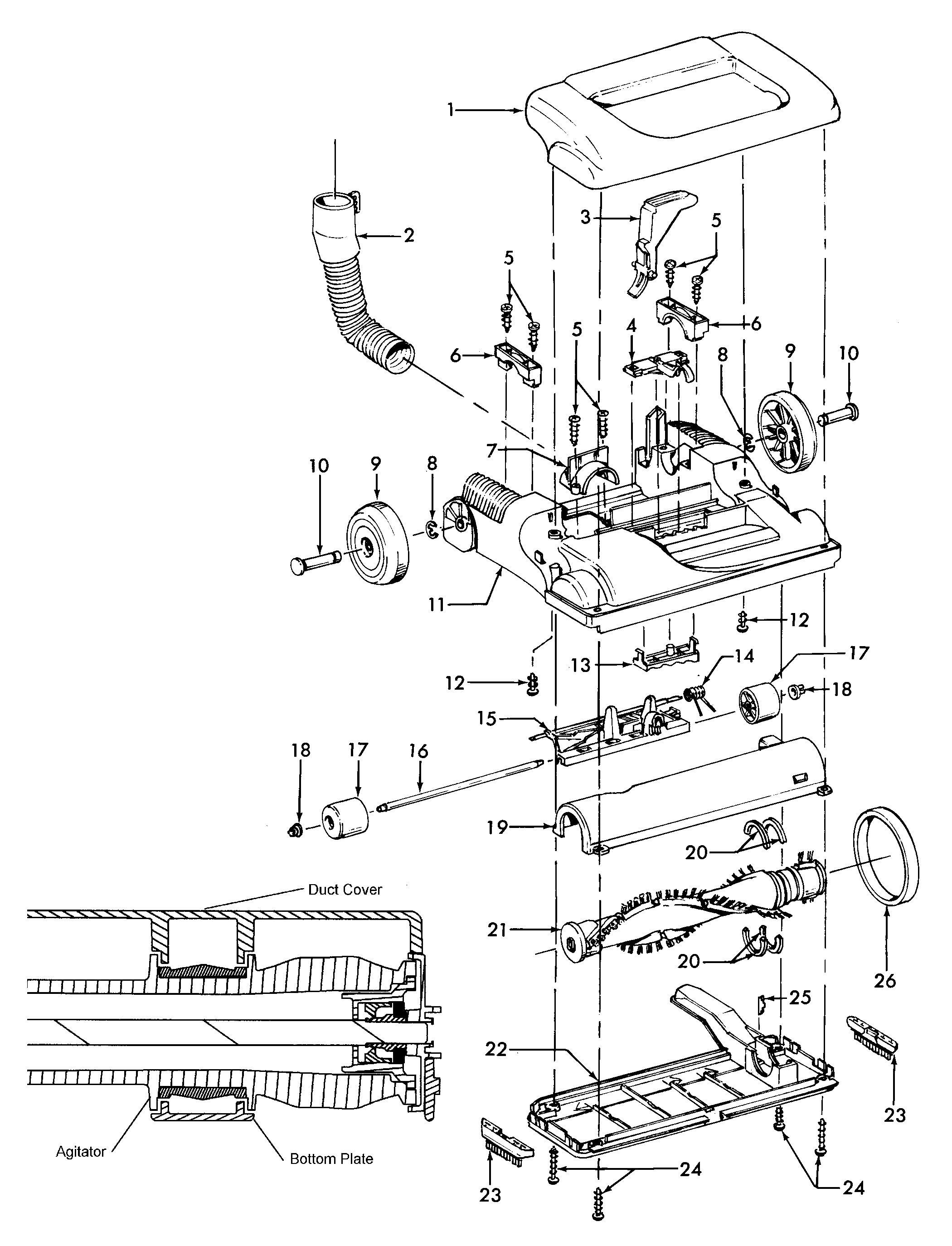 Agitator, mainbody, hood