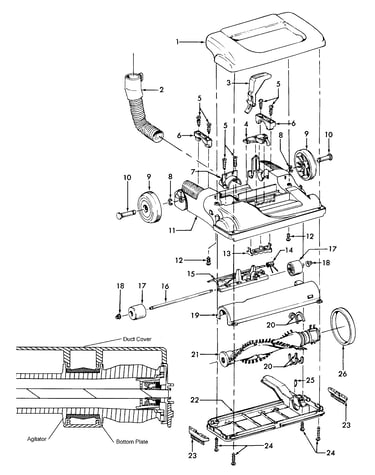 Agitator, mainbody, hood