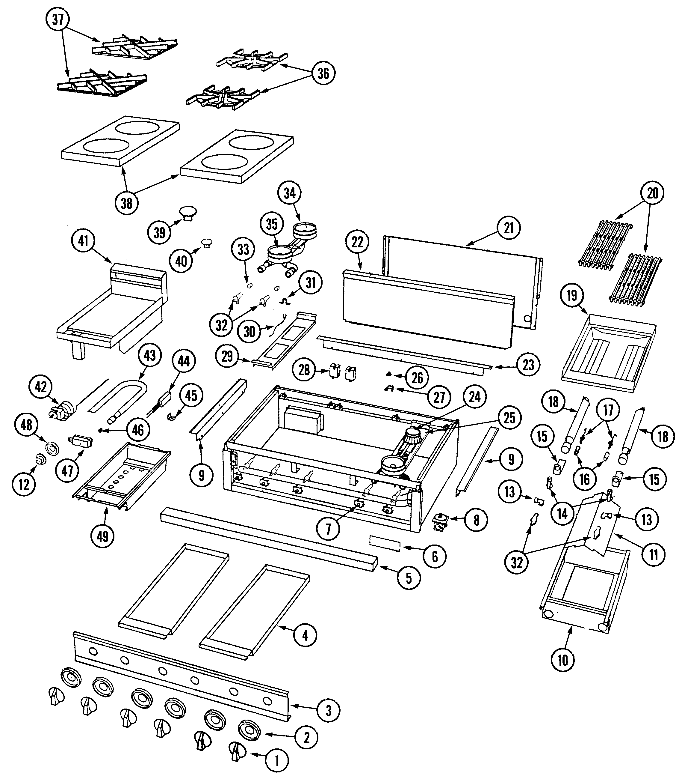 Top assembly/gas controls