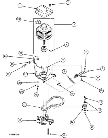 Motor, belt and pump and idler assy