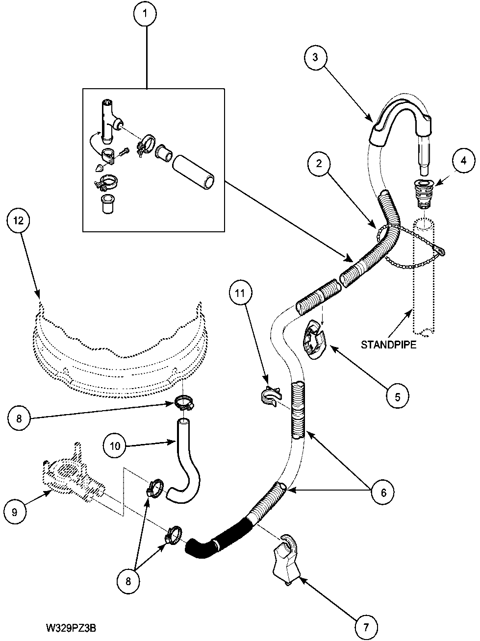 Drain hose and siphon break