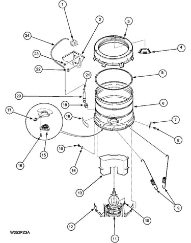 Outer tub, cover, pressure hose