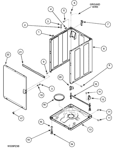 Front panel, base and cabinet assembly