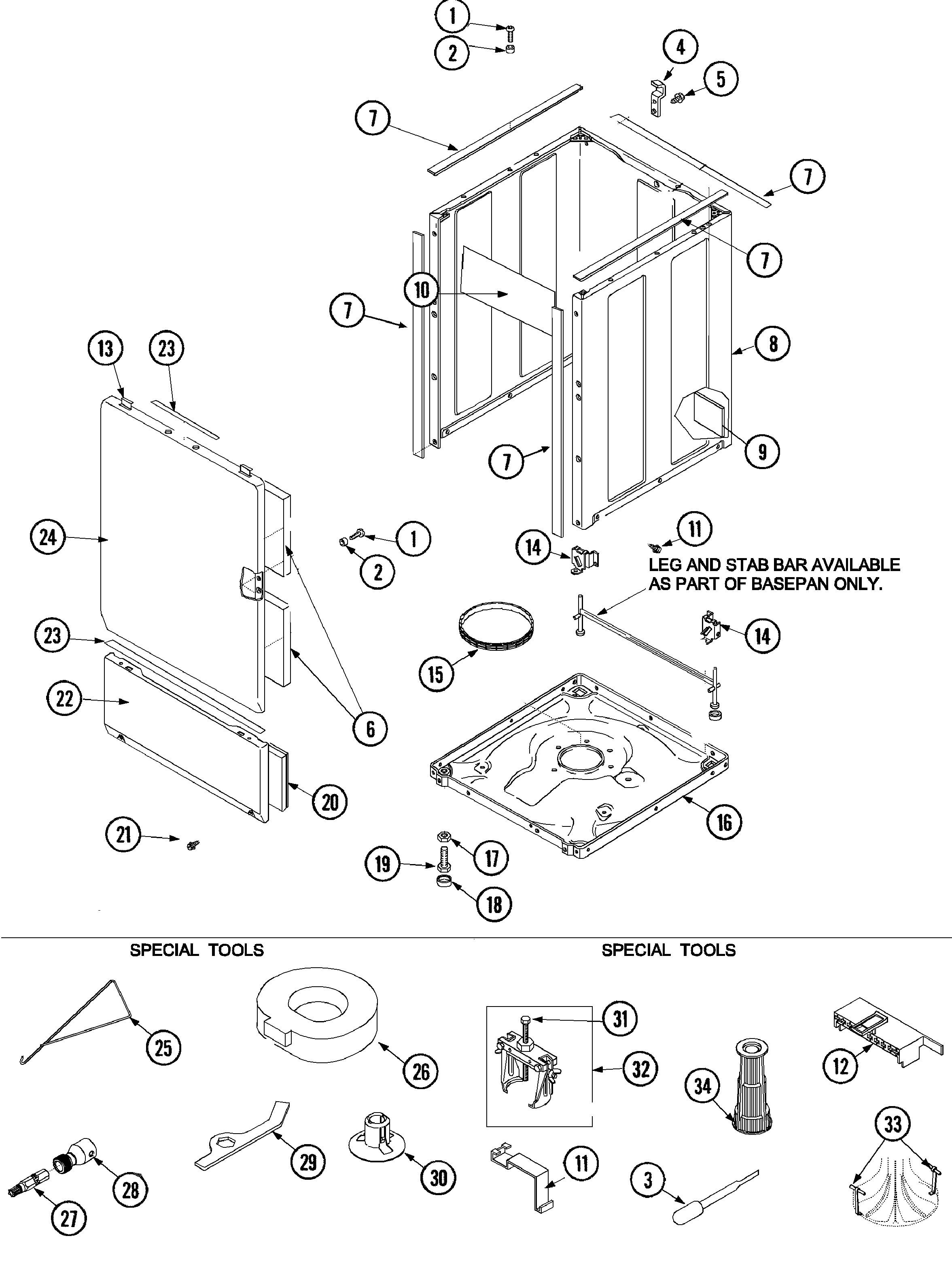 Base, cabinet and special tools