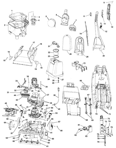 Motor, handle, tank, pump, hood, switch