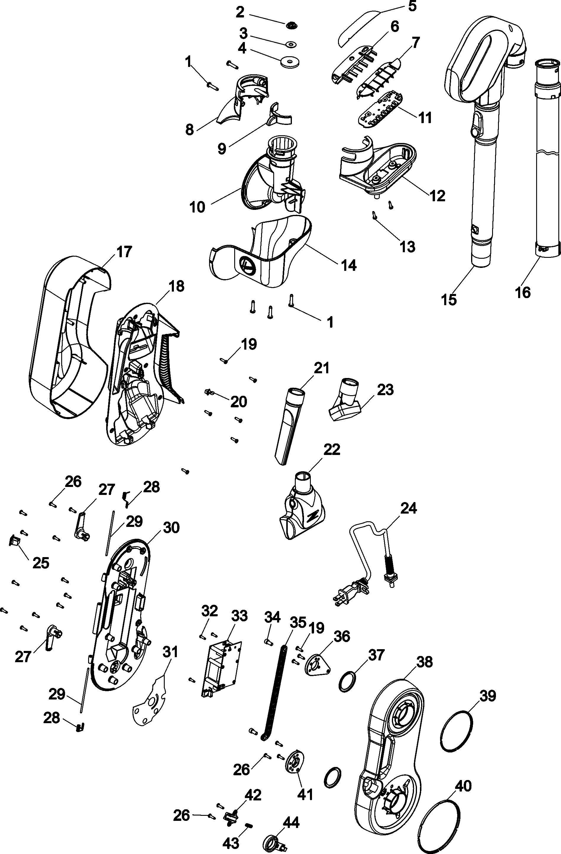 Handle, hose and upper pivot asy