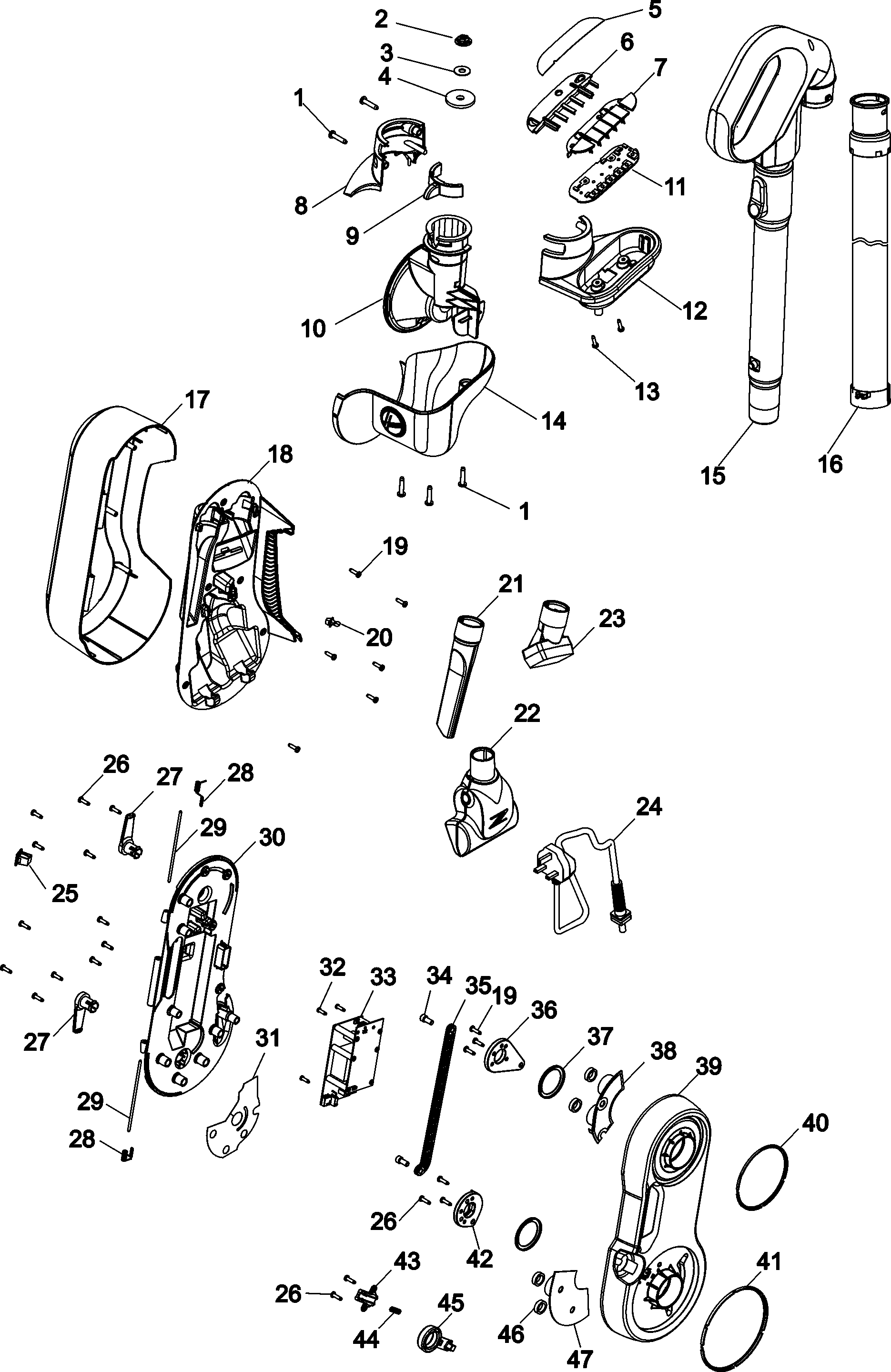 Handle, hose and upper pivot asy
