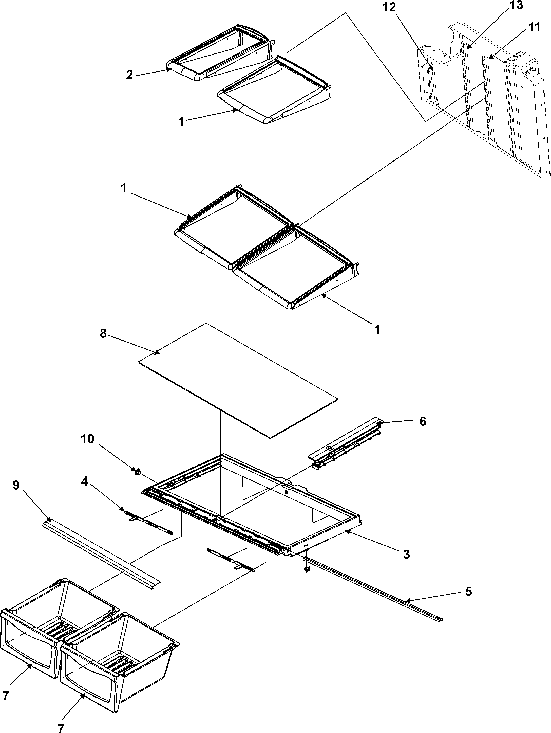 Refrigerator shelving,crispers & ladders