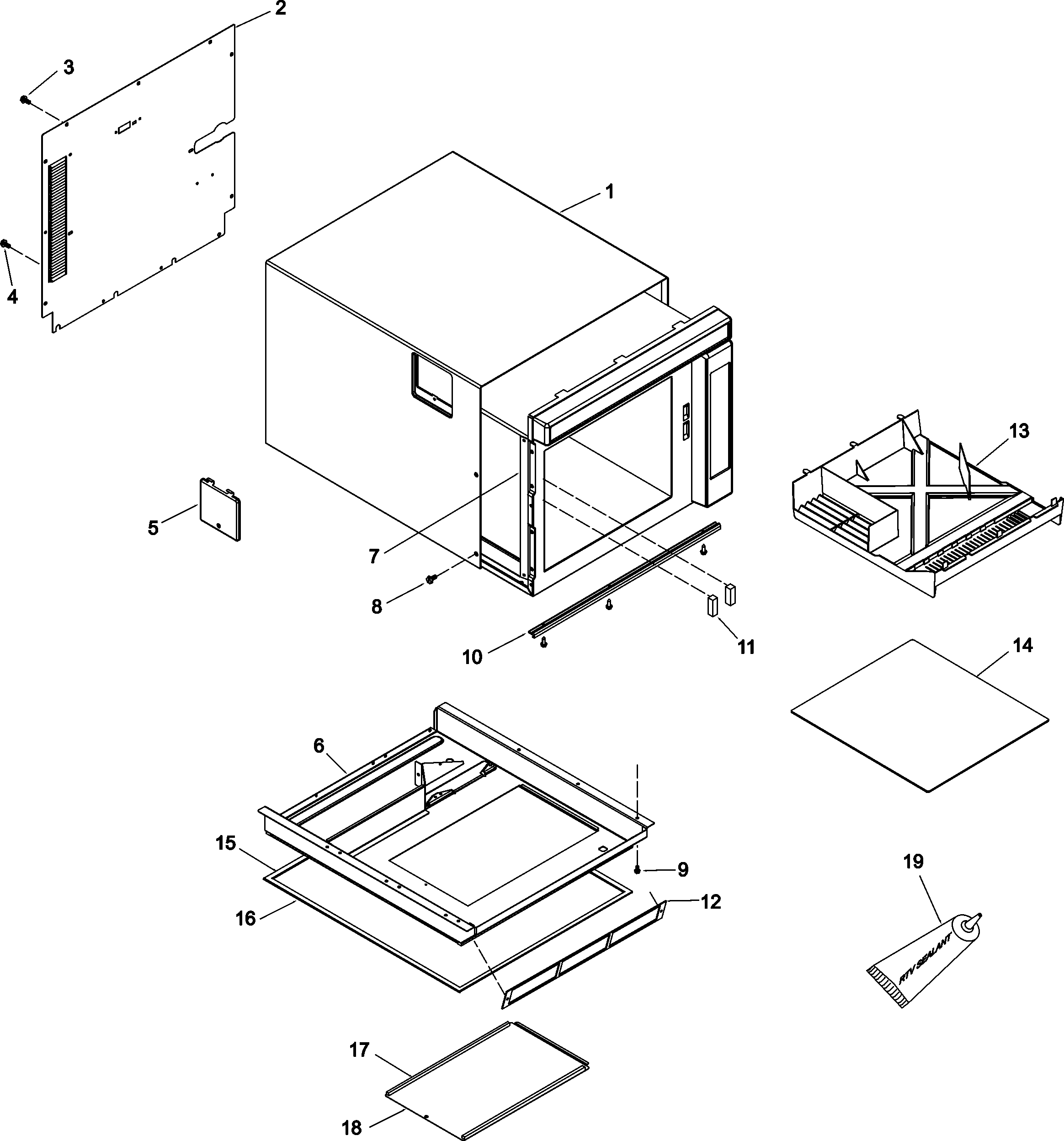 Tray, grease shield, cabinet,